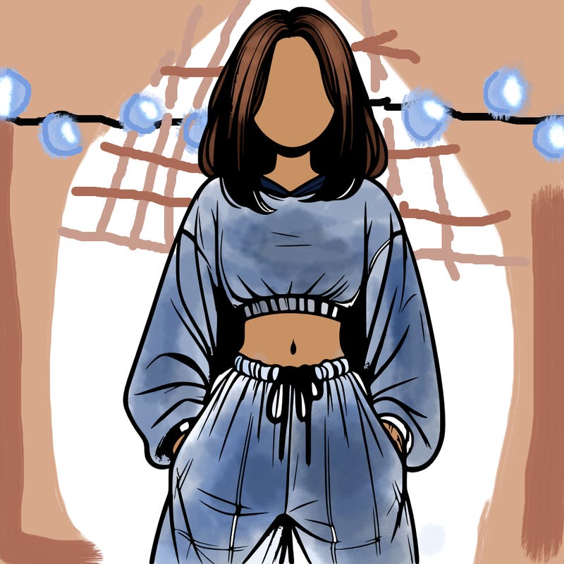 realistic girl faceless with baggy pants and a crop top