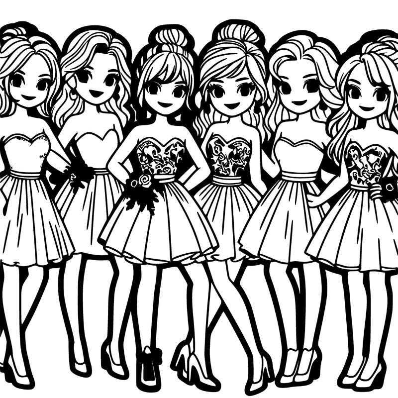 group of teenage girls in prom dresses