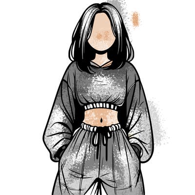 realistic girl faceless with baggy pants and a crop top