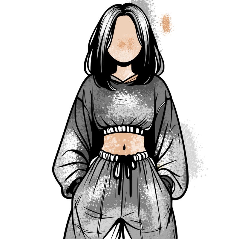 realistic girl faceless with baggy pants and a crop top
