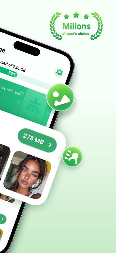 Smart Cleaner - Pro Security - Interfaz de la aplicación Smart Cleaner mostrando el uso del almacenamiento del dispositivo y herramientas de limpieza de fotos