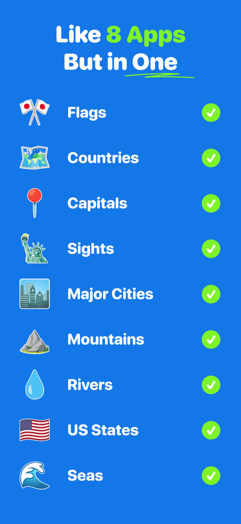 Geography Quiz: GeoGeek - GeoGeek app screen displaying various geography quiz categories including flags countries capitals and US states