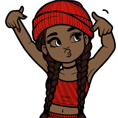 realistic teenage girl with braids and a beanie and crop top doing 🫶🏼