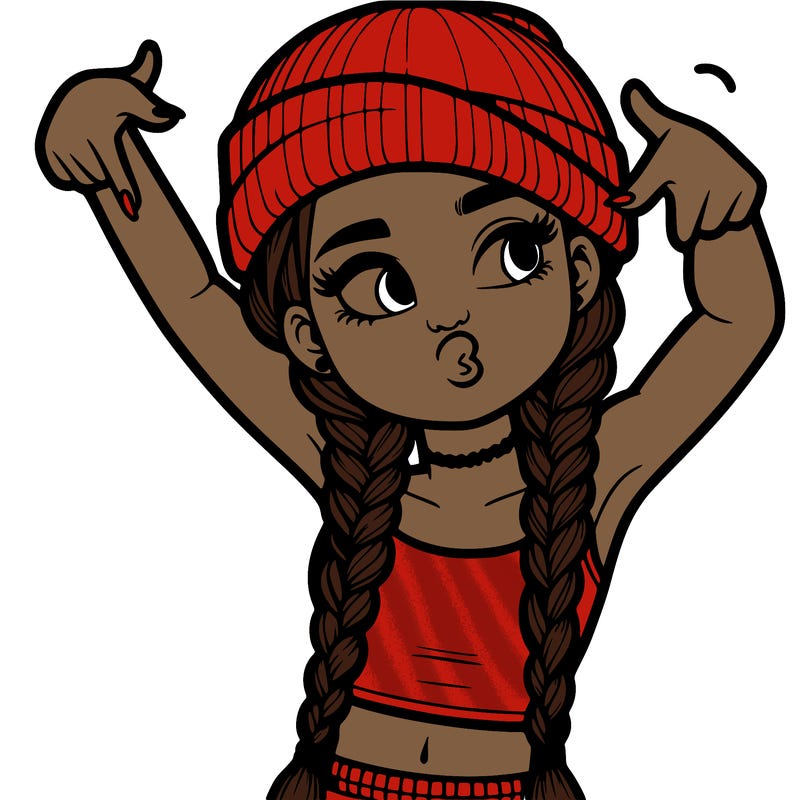 realistic teenage girl with braids and a beanie and crop top doing 🫶🏼