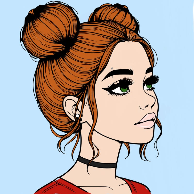 realistic girl with buns on the top of her head