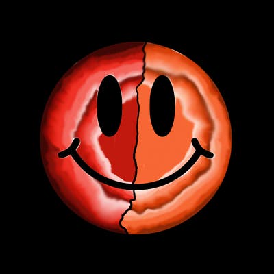 smiley face with drippy black and white background