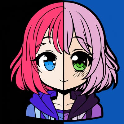 animated girl half anime