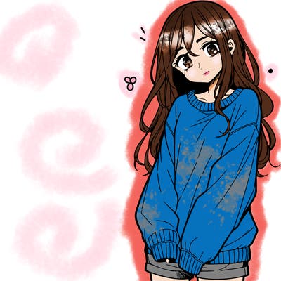 manga teen girl  in a sweater and baggy pants