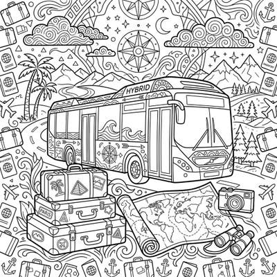 Get ready for an eco-friendly adventure with this detailed coloring page featuring a modern Hybrid Bus on a scenic vacation journey. Packed with travel essentials and exciting destinations, it’s a perfect escape for coloring enthusiasts.