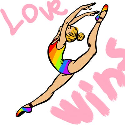 gymnast doing a leap in a leotard with a bent back leg