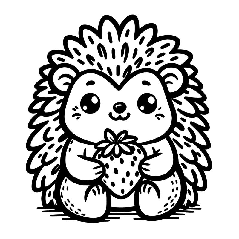 hedgehog holding a strawberry