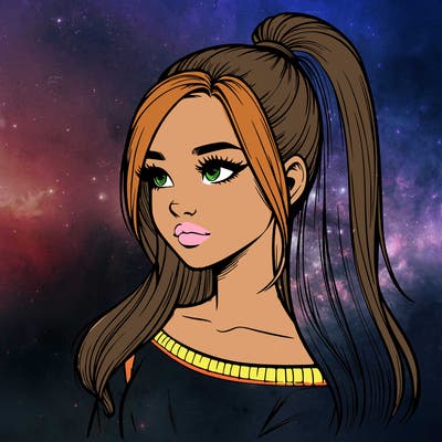 realistic girl with a high ponytail