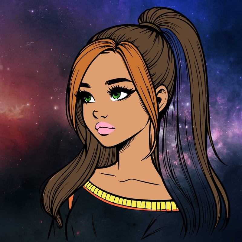 realistic girl with a high ponytail