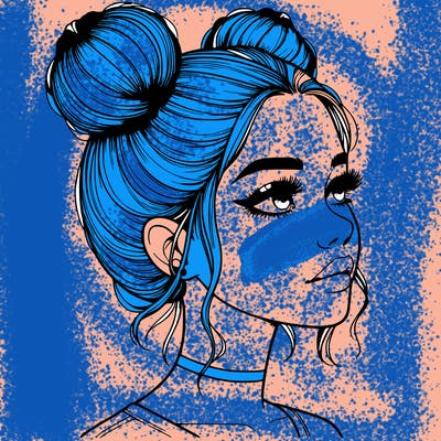 realistic girl with buns on the top of her head