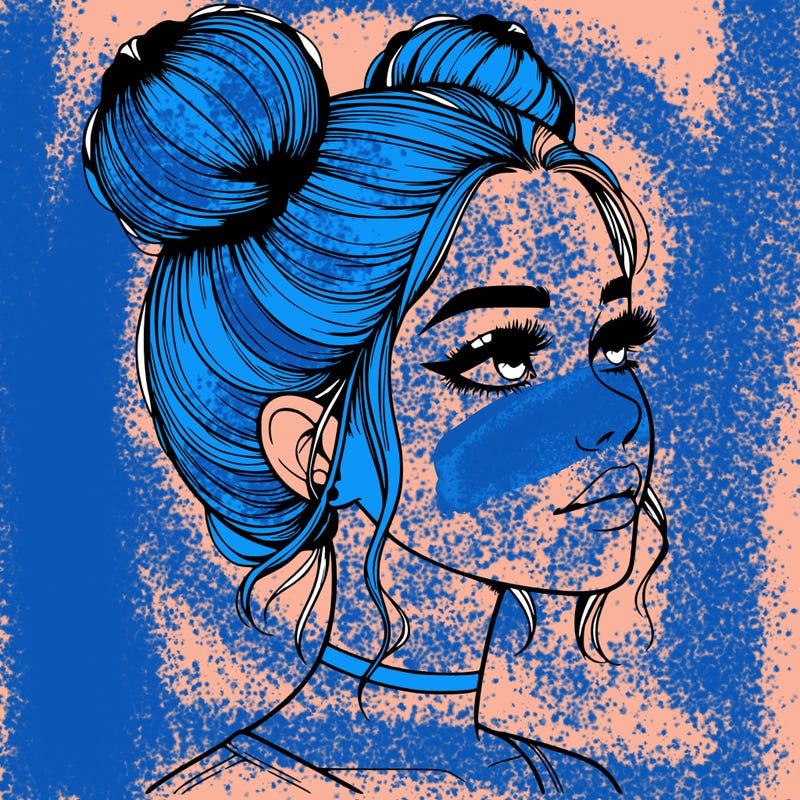 realistic girl with buns on the top of her head