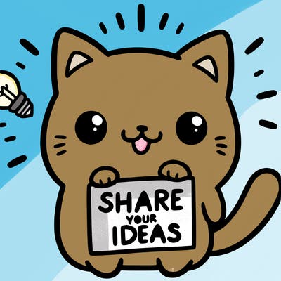 a cute cat saying share your ideas