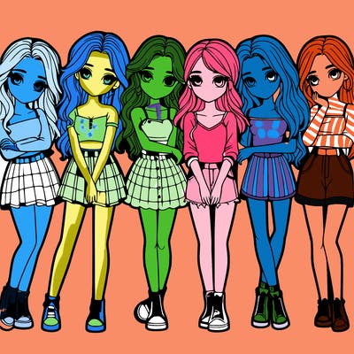 a group of girls realistic