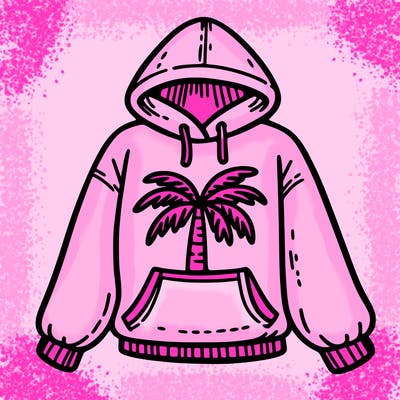 pink palm puff hoddie