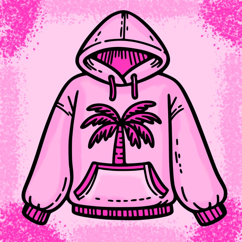 pink palm puff hoddie