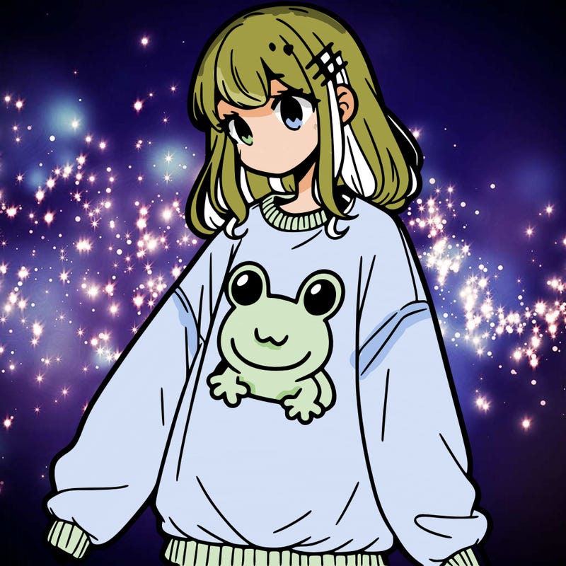 girl wearing frogging sweatshirt