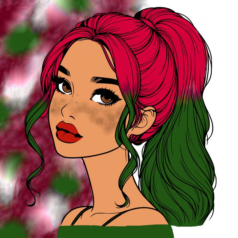 realistic girl with a ponytail on her hair and lips