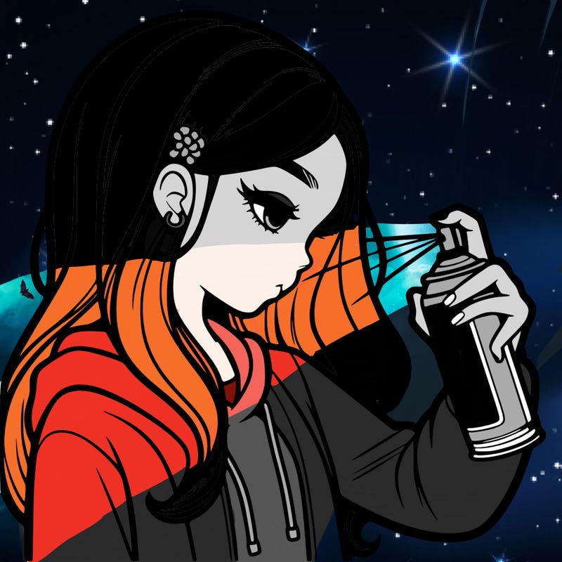 a realistic girl spray painting