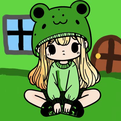 a girl wearing a frog hat and some frog socks