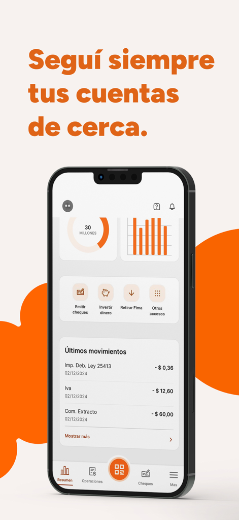 Galicia Office Empresas mobile app dashboard showing account balances and recent transactions