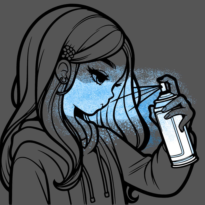 a realistic girl spray painting