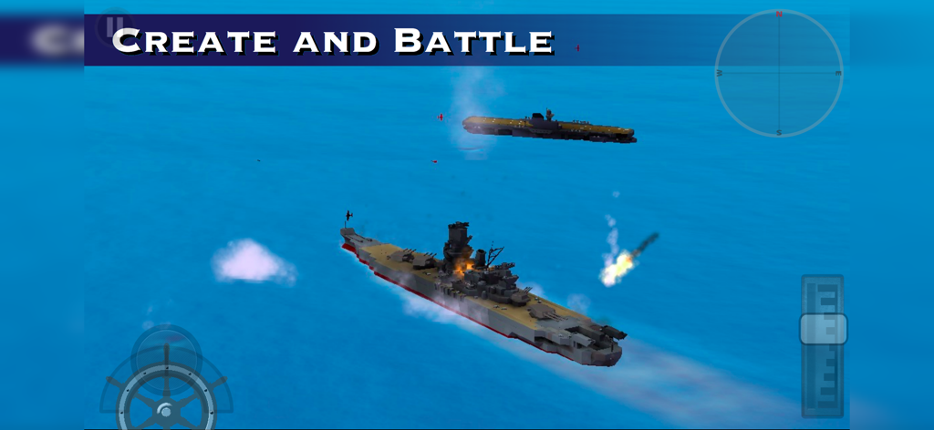 Warship Craft - A battleship and an aircraft carrier engaged in naval combat with explosions and realistic physics in Warship Craft.