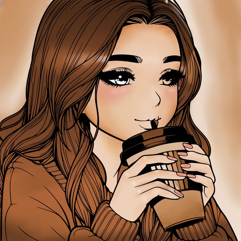 realistic girl drinking coffee