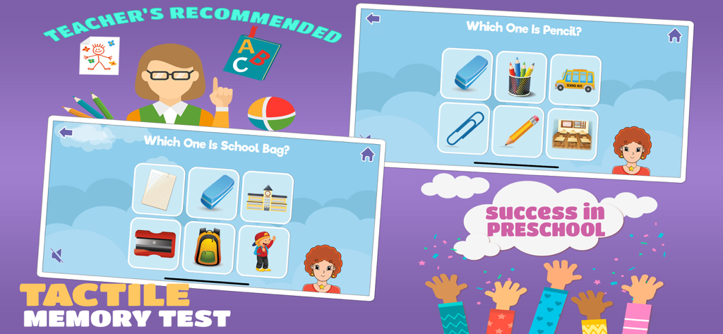 Pre-K Preschool Games for Kids - Educational matching games for toddlers featuring school supplies and Teacher Marina for preschool success
