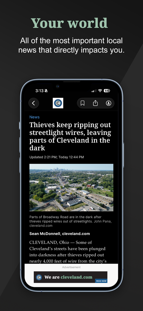 cleveland.com - A mobile phone screen displaying a news article on the cleveland dot com app