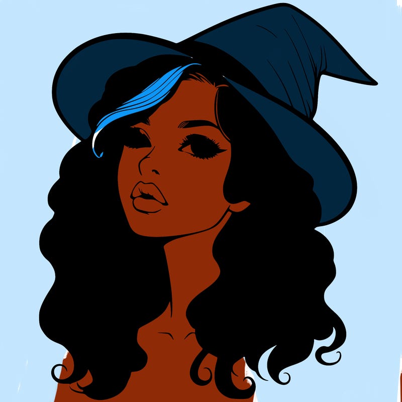 realistic witch girl with wavy hair and lips