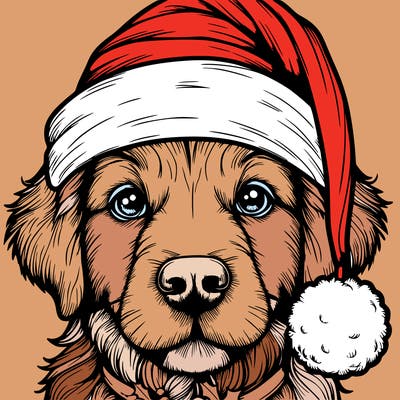 realistic dog with a christmas hat