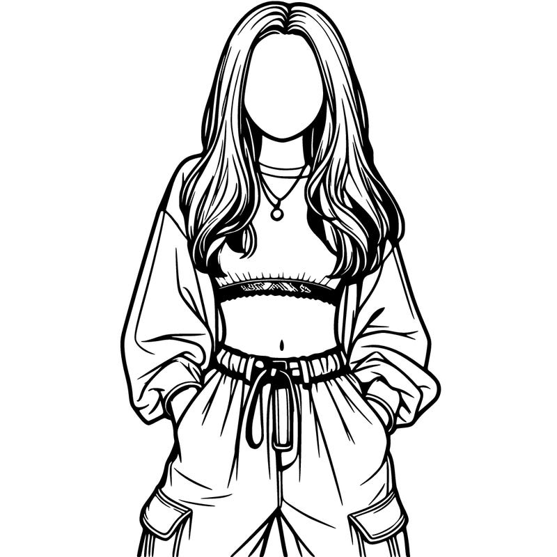 realistic girl faceless with baggy pants and crop top