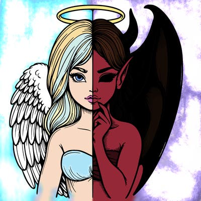 realistic angel half demon