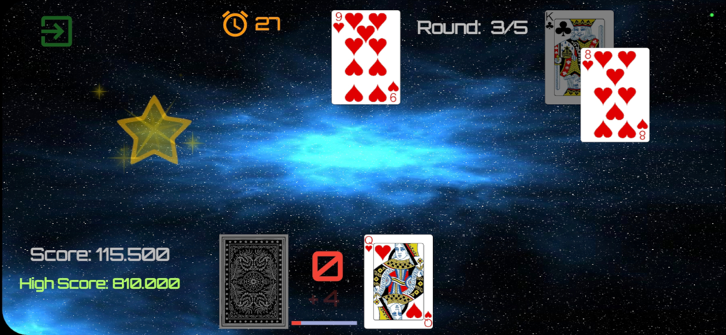 Universe Solitaire - Solitaire card game with a space nebula theme and score display
