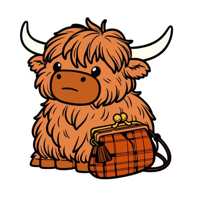 highland cow in a purse