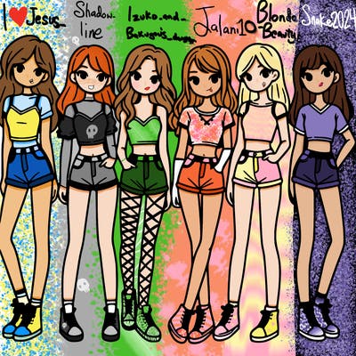 a group of girls wearing crop tops and shorts
