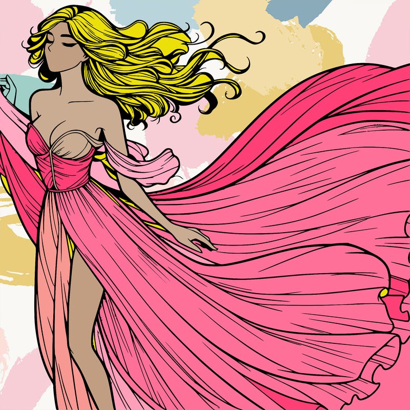 realistic woman in dress flowing the the wind