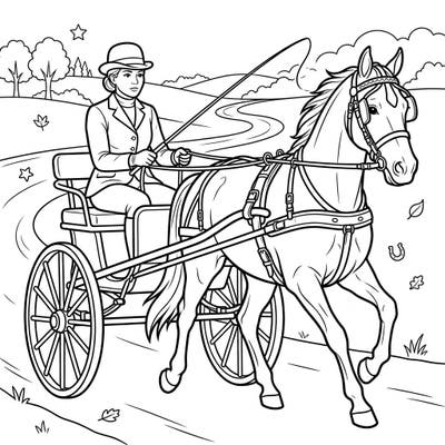 Join an exciting equestrian adventure with this delightful coloring page featuring a skilled driving competitor and their powerful horse pulling a cart. It's an engaging scene designed for young artists to bring to life with their favorite colors.