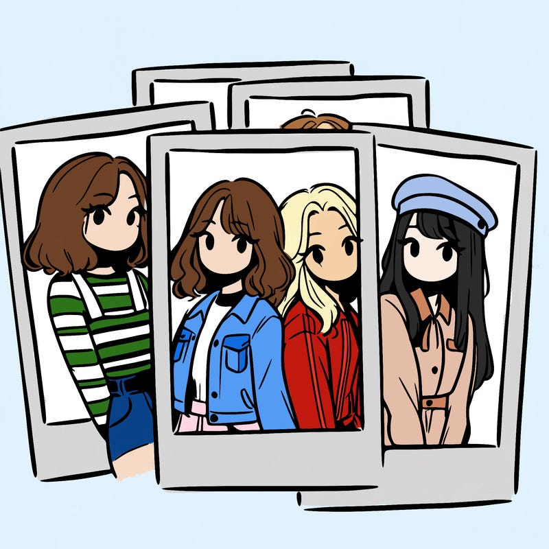 polaroid photo of 4 girls
