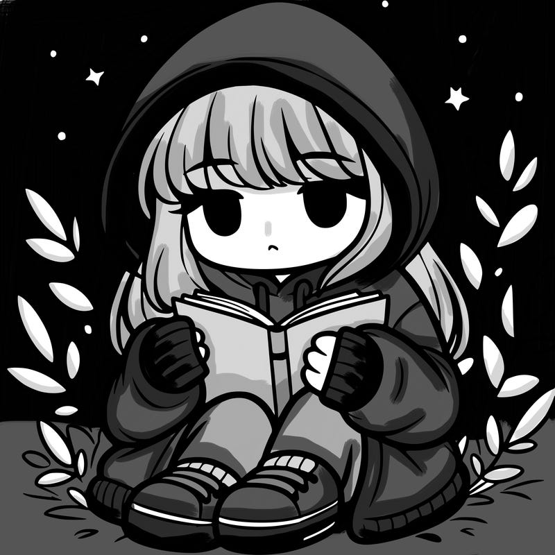 girl in oversized hoodie reading a book