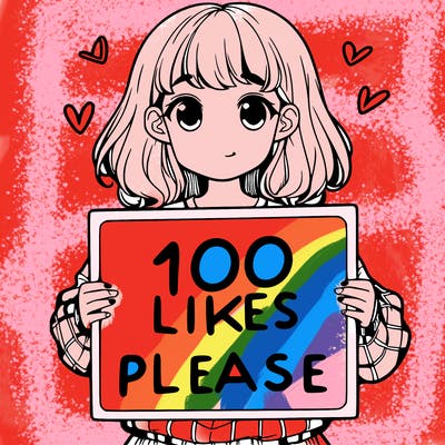 a girl holding a sign saying 100 likes please