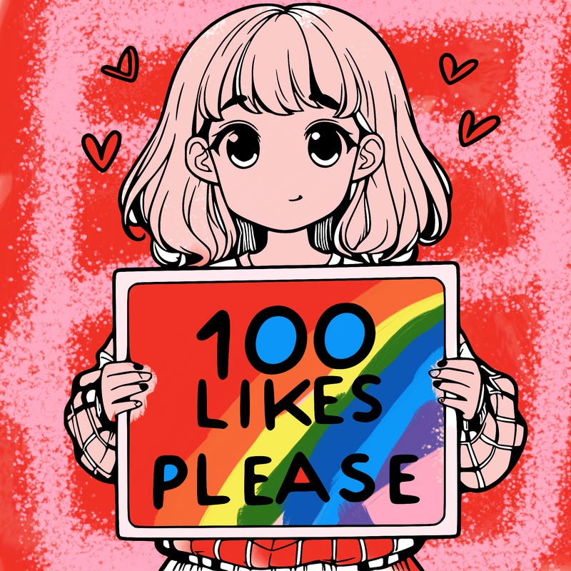 a girl holding a sign saying 100 likes please