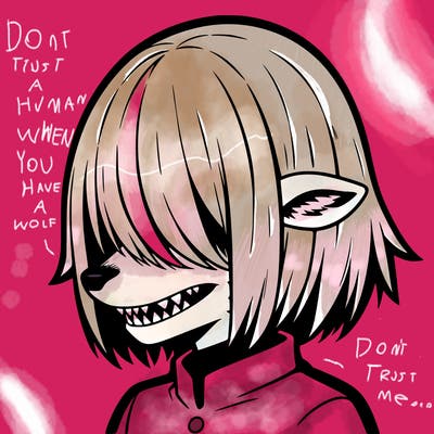 sharp teeth deer man with bob haircut