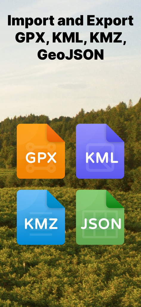 Import and export GIS file formats including GPX KML KMZ and GeoJSON in Field Area Measure