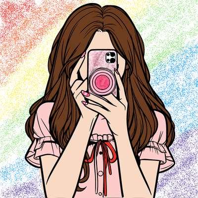 a realistic girl holding her phone taking pictures