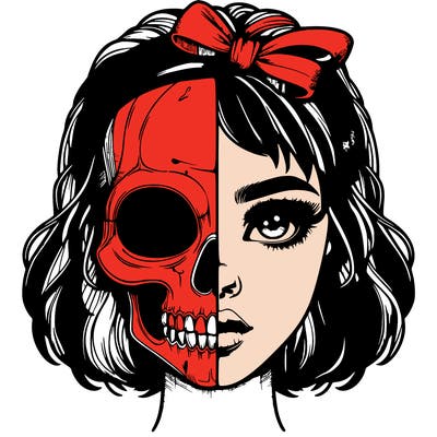 realistic girl with half skull mask